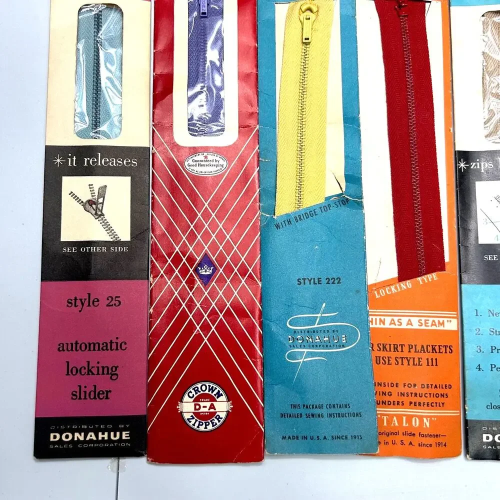 Vintage Skirt/Dress/Trouser Metal Zippers Talon,Crown,J & P Coats Lot of 7 NOSIP